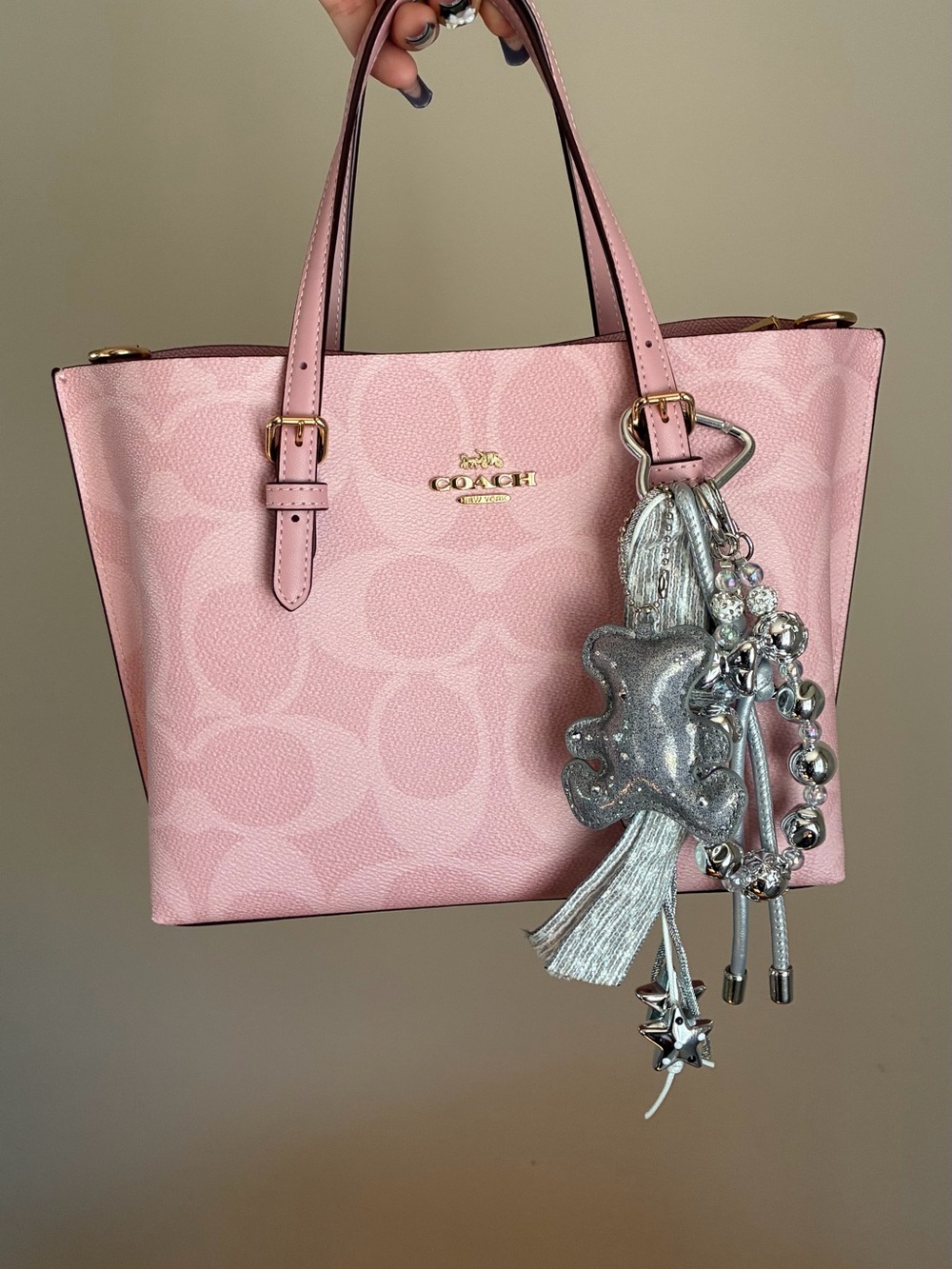 Silver Glitter Bear Tassel Keychain with Beaded Wristlet Charm